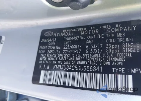 2013 Hyundai Tucson Gls z USA, uszkodzony, nr VIN KM8JU3AC5DU686341